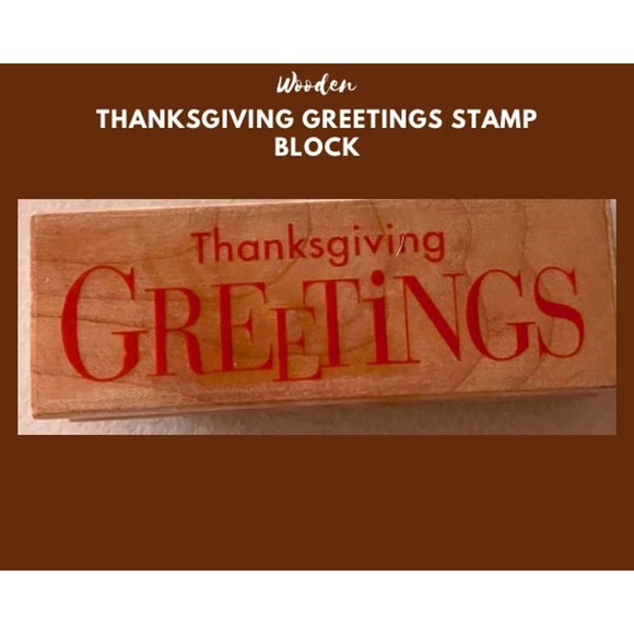 Wood Red Rubber Stamp Block Thanksgiving Greeting Stamper Gift Seasonal Holiday - Picture 1 of 5